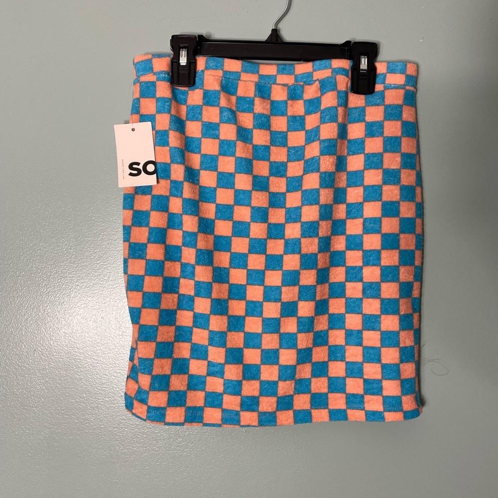 SO Checkered checkerboard mini Skirt - Blue and Pink new with tags